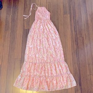 VICI Smocked Metallic Halter Maxi Dress